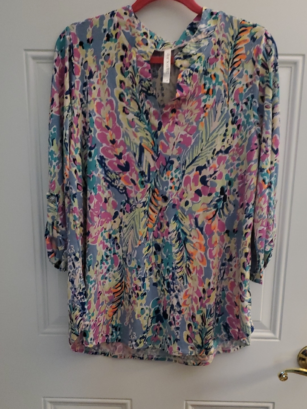 Floral Notch-Neck Blouse in Multicolor by
